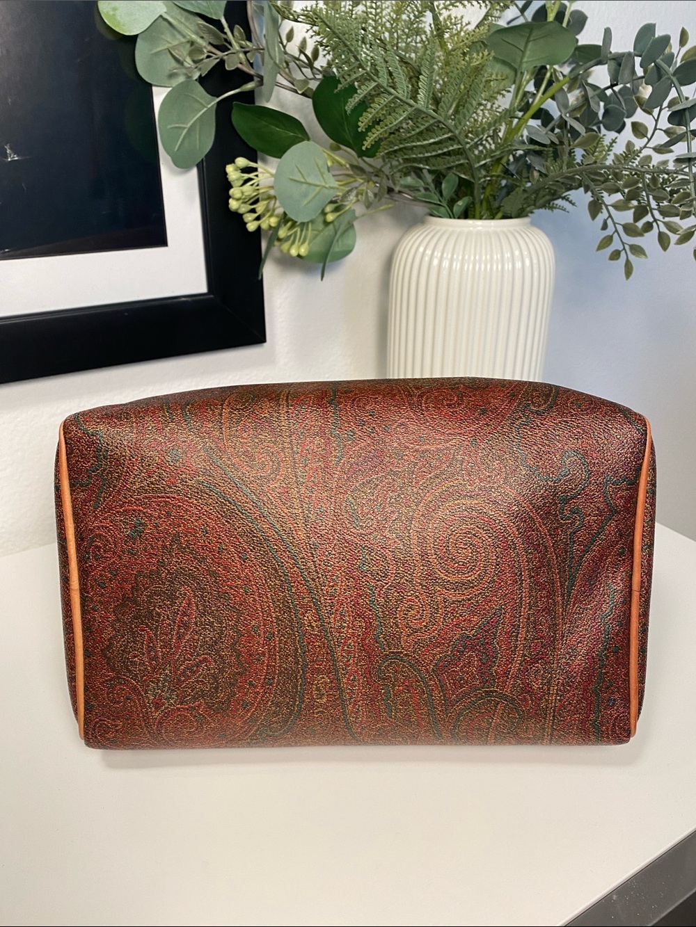 Vintage ETRO Milano Red Paisley Boston Bag 25 W/Strap - Picture 8 of 14